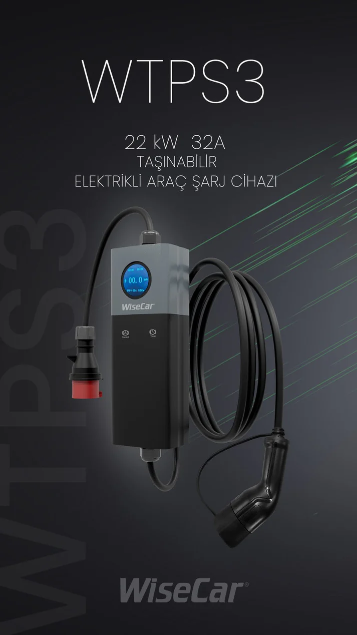 WiseCar WTPS3 22 kW Taşınabilir Elektrikli Araç Şarj İstasyonu - Görsel 6