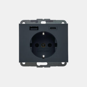 Hager K.1K.5 Schuko + USB A+C Priz Antrasit- Protekno